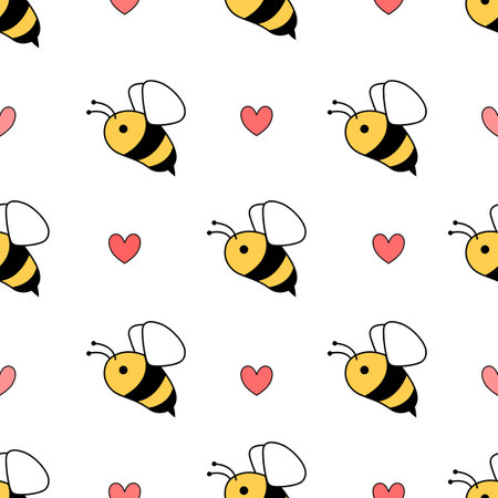 seamless pattern bees with heartsのイラスト素材