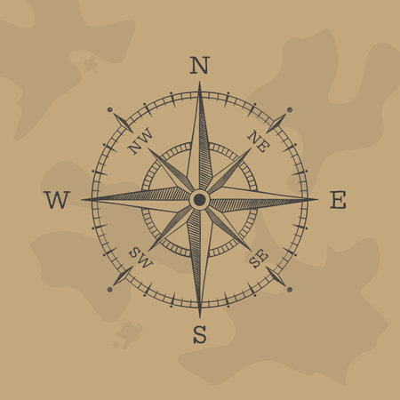 The wind rose compass vector style retro on an old mapのイラスト素材