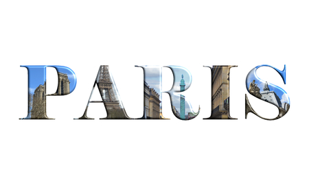 Paris letters with monuments isolated on white backgroundの写真素材