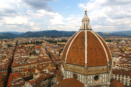 Panoramic View of Florence city and the Cathedral Santa Maria del Fiore in Florence, Italyの写真素材