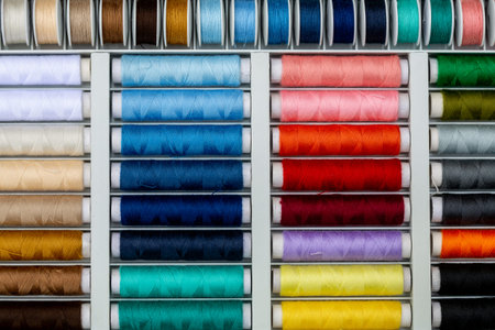 A set of threads in different colors. Multicolored threads for sewing and needlework. Small rolls of...