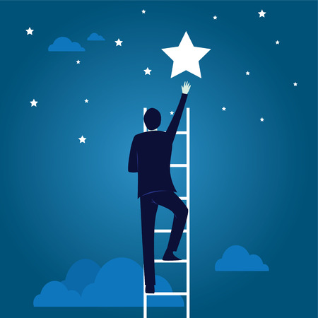 Business Target Concept. Climbing Ladder Reaching Starのイラスト素材