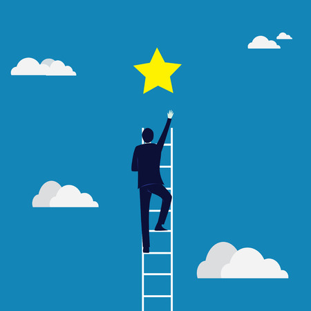 Business Target Concept. Climbing Ladder Reaching Starのイラスト素材