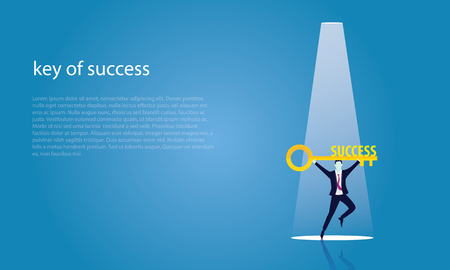Vector illustration. Business success concept. Businessman holding key of success to open door of big opportunity winning glory in futureのイラスト素材