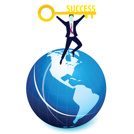 Vector illustration. Business success concept. Businessman holding key of success to open door of big opportunity winning glory in futureのイラスト素材