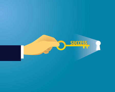 Vector illustration. Business success concept. Businessman holding key of success to open door of big opportunity winning glory in futureのイラスト素材
