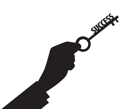 Vector illustration. Business success concept. Businessman holding key of success to open door of big opportunity winning glory in futureのイラスト素材