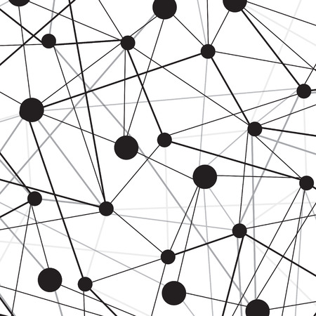 Vector illustration of abstract lines and dots of global connection links in black and white.のイラスト素材