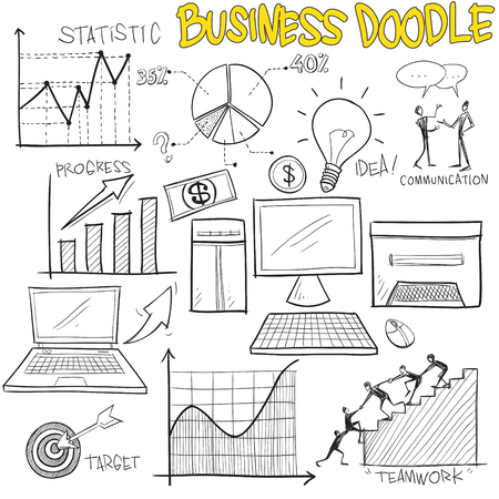 Vector illustration of business doodle set scribble collection outlined hand drawn iconsのイラスト素材