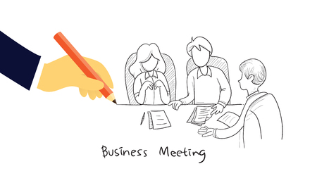 Illustration of business meeting concept, doodle drawing designのイラスト素材