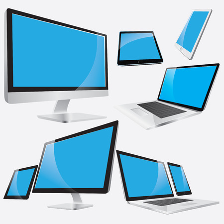 Illustration of computer, laptop, digital tablet mobile phone icon set which are design elements of  copy space designのイラスト素材