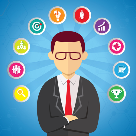 Vector illustration of top level businessman manager with business ideas modern style infographic icon designのイラスト素材