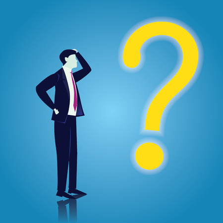 Vector illustration of businessman and question mark. Business problem conceptのイラスト素材