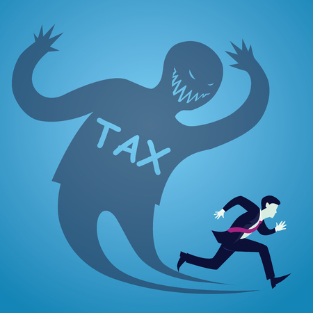 Vector illustration of businessman runaway from tax, haunted shadow conceptのイラスト素材