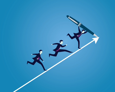 Vector illustration. Leder businessman drawing path line direction of success, followed by staffsのイラスト素材