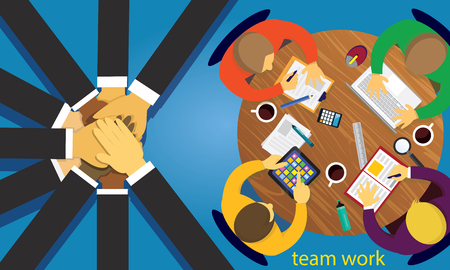 Vector illustration. Business teamwork concept. Icons words typography and symbol of teamwork leadership effort hard work team strategyのイラスト素材