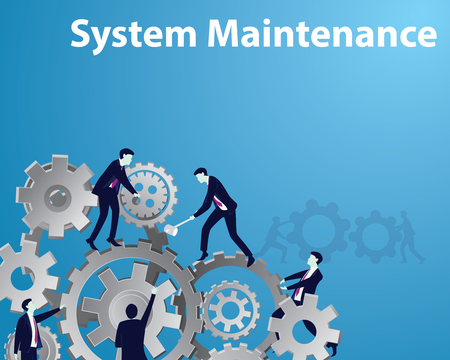 Vector illustration, system maintenance concept. Maintaining gear mechanism to work optimallyのイラスト素材