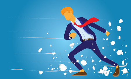 Vector illustration, determined businessman walks against strong wind. Business challege conceptのイラスト素材