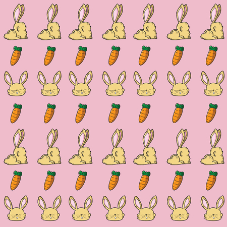 Vector illustration of bunny rabbit and carrot cartoon, children drawing style, seamless patternのイラスト素材