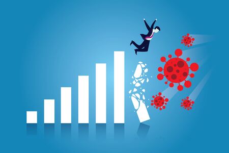 COVID-19 corona virus impact to business and economy. Global financial crisis or recession due to coronavirus pandemic. Businessman falling from crushed economic growth conceptのイラスト素材