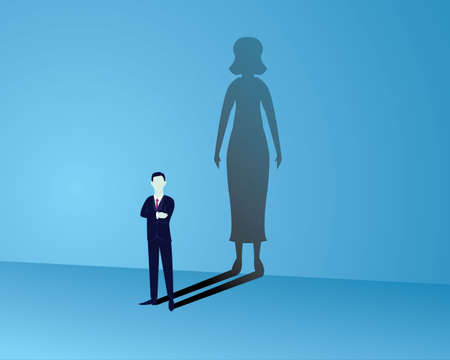 Macho man with woman shadow, mama's boy conceptのイラスト素材