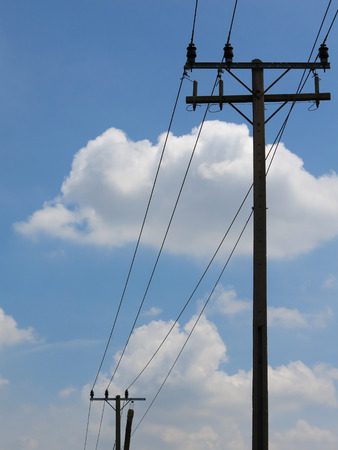 Electricity Post with Blue Skyの写真素材