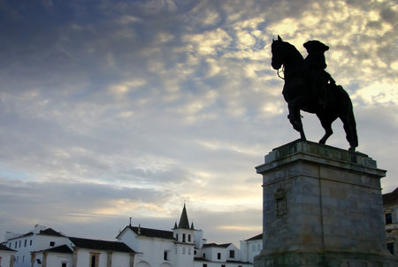 Together equestrian statue to the ducal palace of viçosa village, portugal