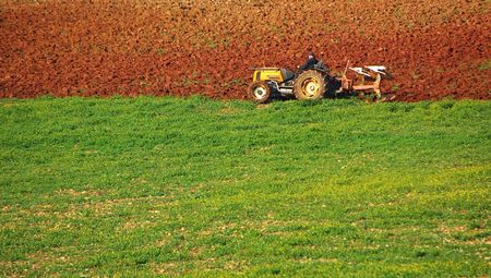 Small tractor cultivating the land.の写真素材
