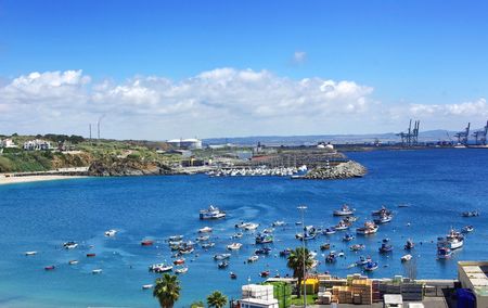 Boats in port of Sines, Portugal.の写真素材
