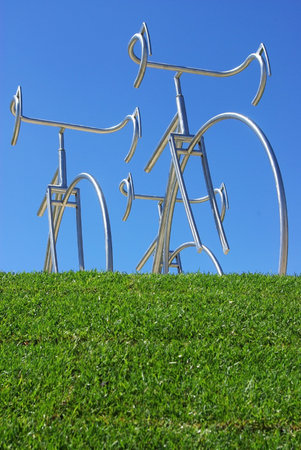 Bicycles on the green field.