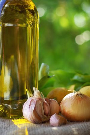 Olive oil and condiments.の写真素材