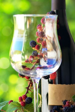 Red wine and wild blackberries.の写真素材