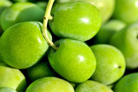 Closeup of green olives.の写真素材