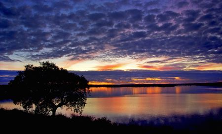 Lake at sunset, Portugal.の写真素材
