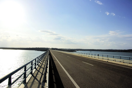 Bridge on Lake of Alqueva park, Portugalの写真素材