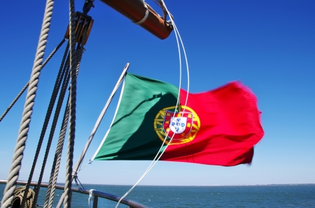 Portuguese flag on sailboatの写真素材