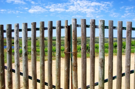 Closed gate in entrance of  farmの写真素材