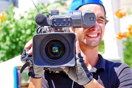 REGUENGOS DE MONSARAZ - JUNE15: An unidentified cameraman records live during television show in...
