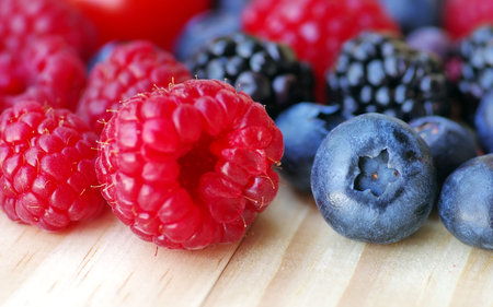 Ripe Sweet Raspberry, Blueberry and Blackberry fruits