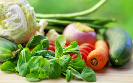 vegetables on wooden table