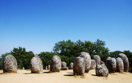 Cromlech of the Almendres megalithic complex , located near Evora, Portugalの写真素材