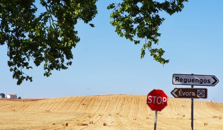road signs in alentejo landscape, Portugal