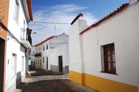 old facades, street of Moura village, Portugalの写真素材