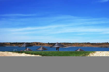 fluvial beach near Mourao village, south of Portugalの写真素材