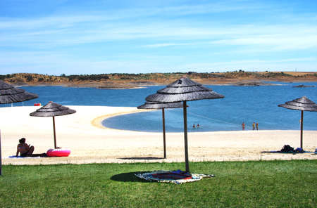 Fluvial beach on Alqueva lake near Mourao villageの写真素材