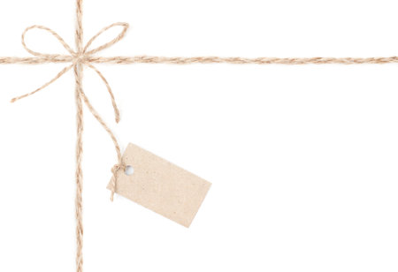 Rope bow tag   Jute wrapping  for present and pricing  Close up の写真素材