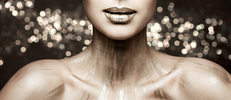 Fashion Lips Beauty Art Makeup, Woman Metallic Lipstick Make Up, Glittering Sparkling Colorの写真素材