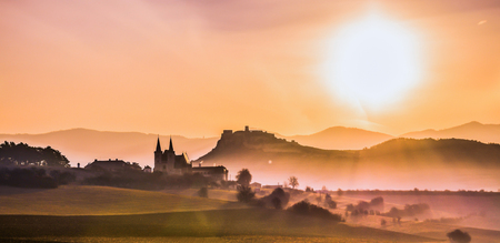 Panorama with church and castleの写真素材