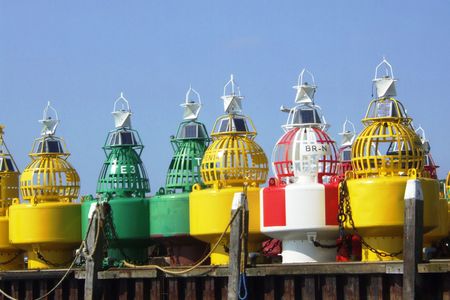 buoys in a rowの写真素材