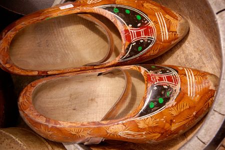 Ancient wooden shoesの写真素材